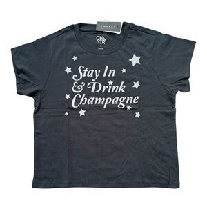 Chaser Brand Stay In & Drink Champagne Women’s Short Sleeve Black Shirt Large